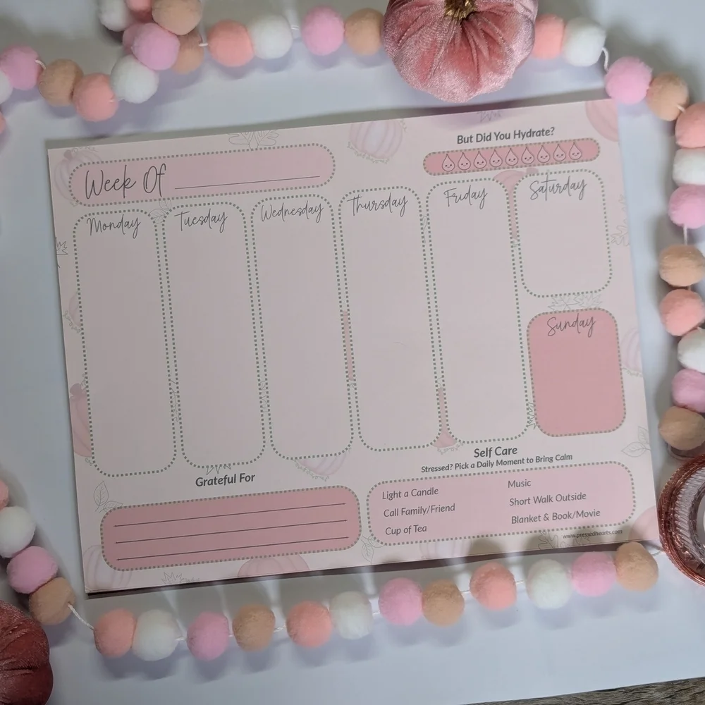 Weekly Gratitude planner Fall Pink 8.5 x 11